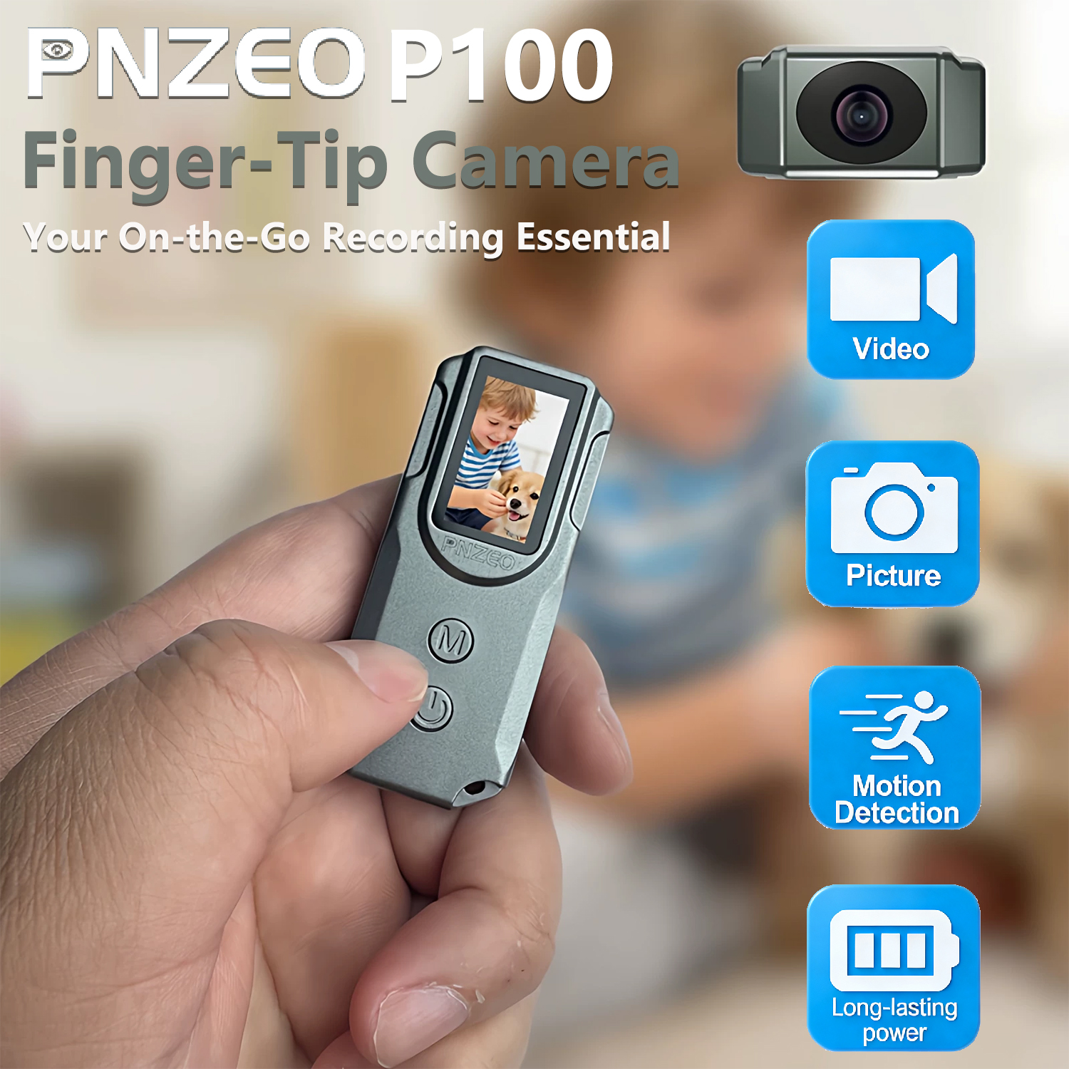 PNZEO P100 Fingertip Cameras, Compact Portable Action Cameras, With HD Display, 1080P FHD Mini Pocket Vlogging Camera for Work, Study, Family, Travel, Pet Walking