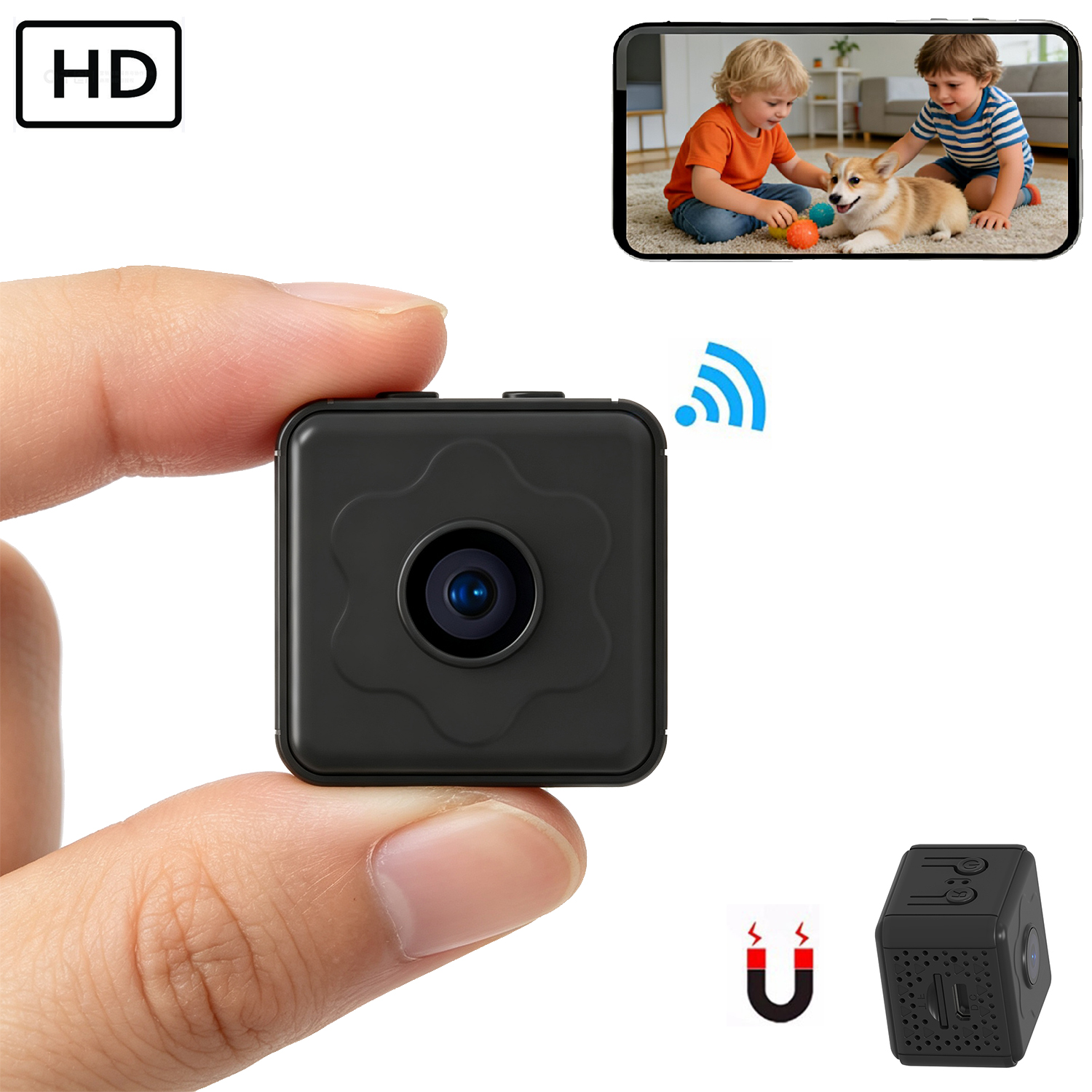 Next-Gen Mini Wireless Security Camera, Small Wireless Indoor Nanny Cam with No-Glow Night Vision, Motion Alerts, Home/Office Security Camera with Dual Storage