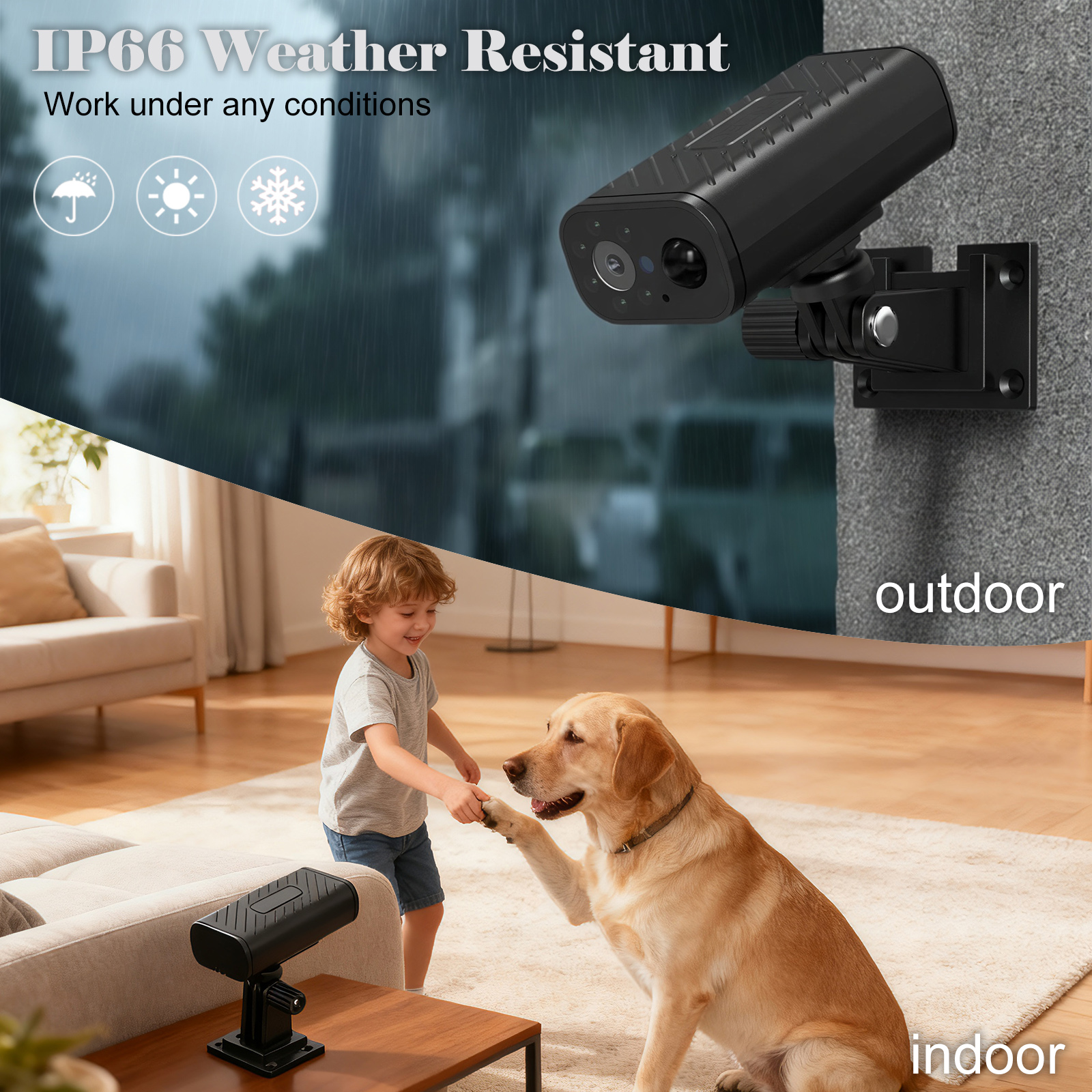 PNZEO W9 Mini Cam for Every Corner Plug-Free Battery Life to Match, IP66-Rated Compact Smart Home Security Cameras, Portable Wireless WiFi Monitoring, with Remote ON/Off, for Outdoor & Indoor