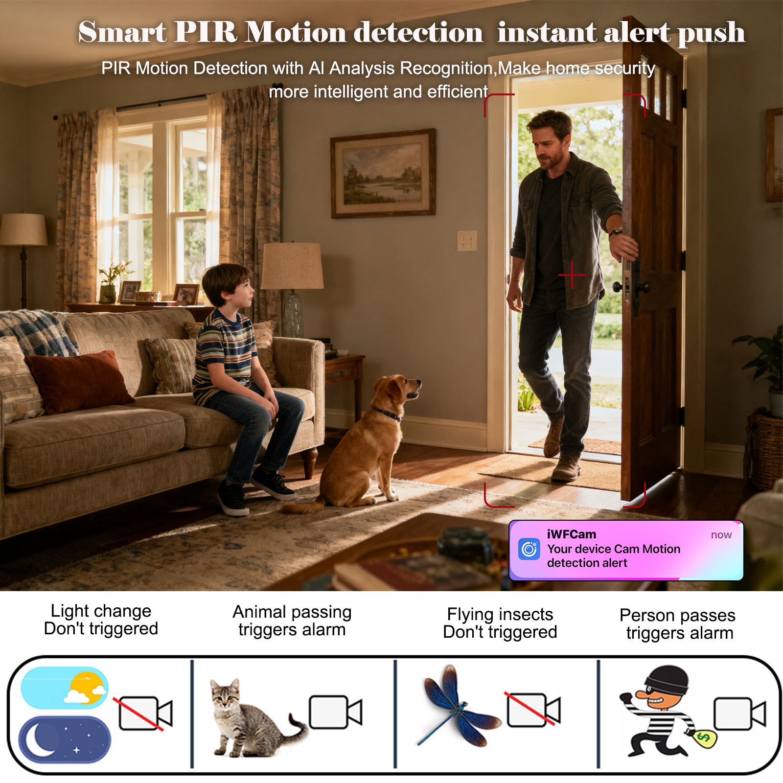 PNZEO W9 Mini Cameras Home Security Camera Indoor Wireless WiFi Remote View Outdoor Waterproof Smart Camera with AI PIR Motion Detection, Built in battery standby for 60 days