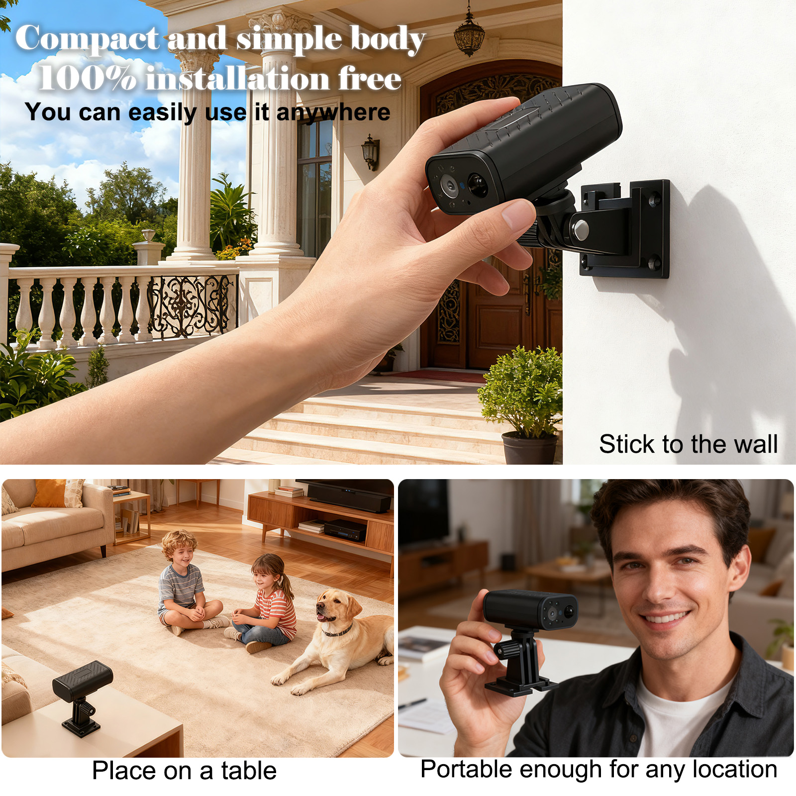 PNZEO W9 Waterproof Mini Cam for Every Corner Plug-Free Battery Life to Match, Compact Smart Home Security Cameras, Portable Wireless WiFi Monitoring, with Remote ON/Off, for Outdoor & Indoor