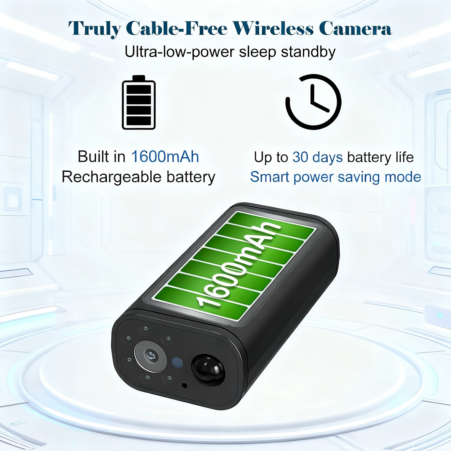 PNZEO W9 Compact Security Camera Ultra-long battery life, Mini Waterproof Smart Home Surveillance, Plug-free portable Wireless WiFi monitoring cam, With Remote ON/OFF, for outdoor & indoor