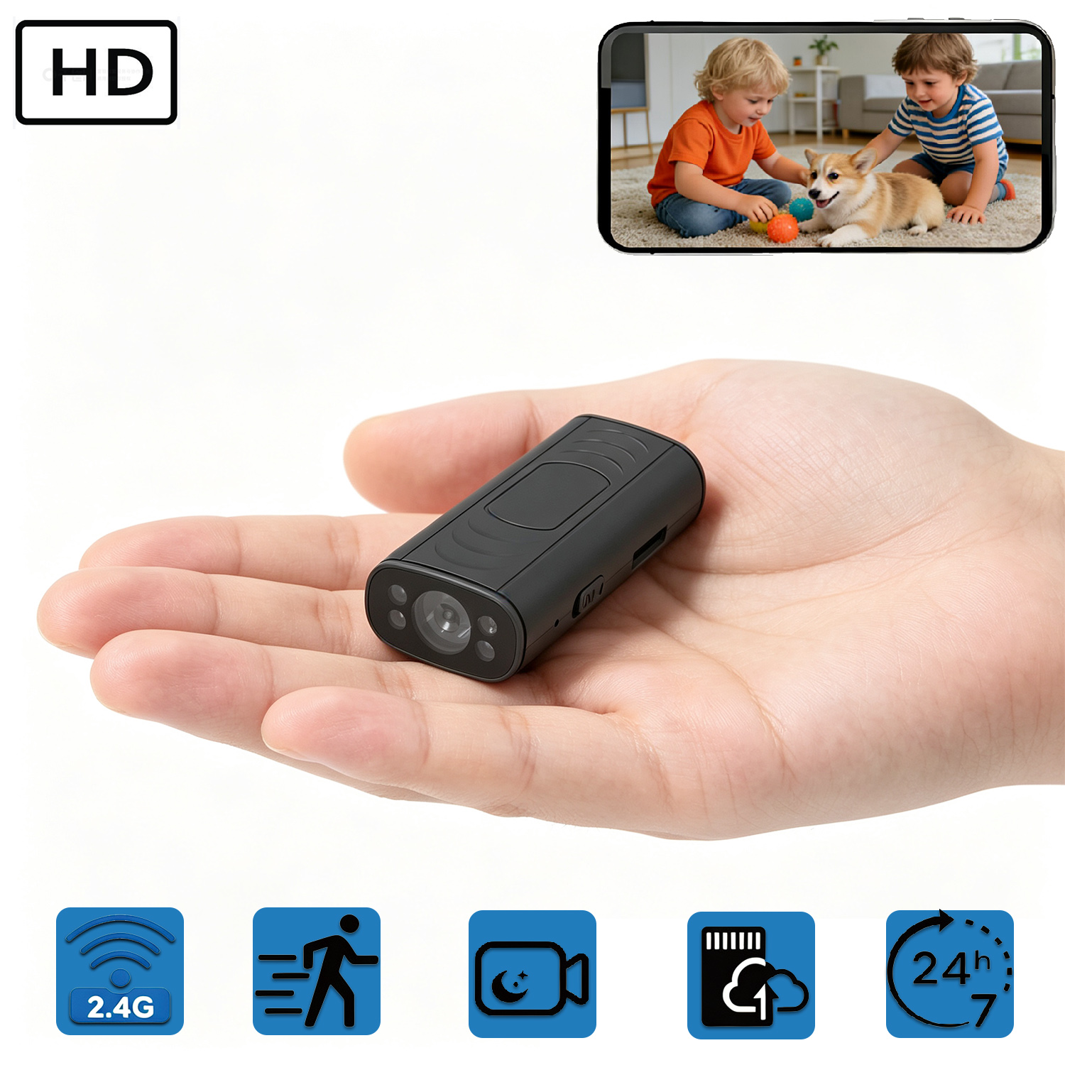 Next-Gen Compact Security Camera Super Small Portable Wireless WiFi Smart Camera, Mini Home Security Camera, Remote Viewing, No Setup Needed, Use Anywhere