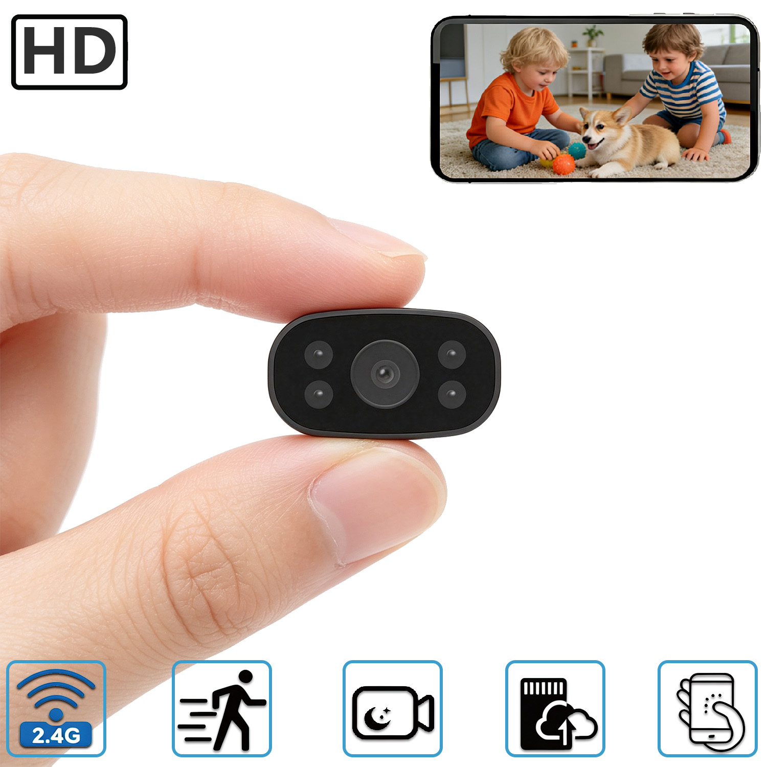 Next-Gen Compact Security Camera Super Small Portable Wireless WiFi Smart Camera, Mini Home Security Camera, Remote Viewing, No Setup Needed, Use Anywhere