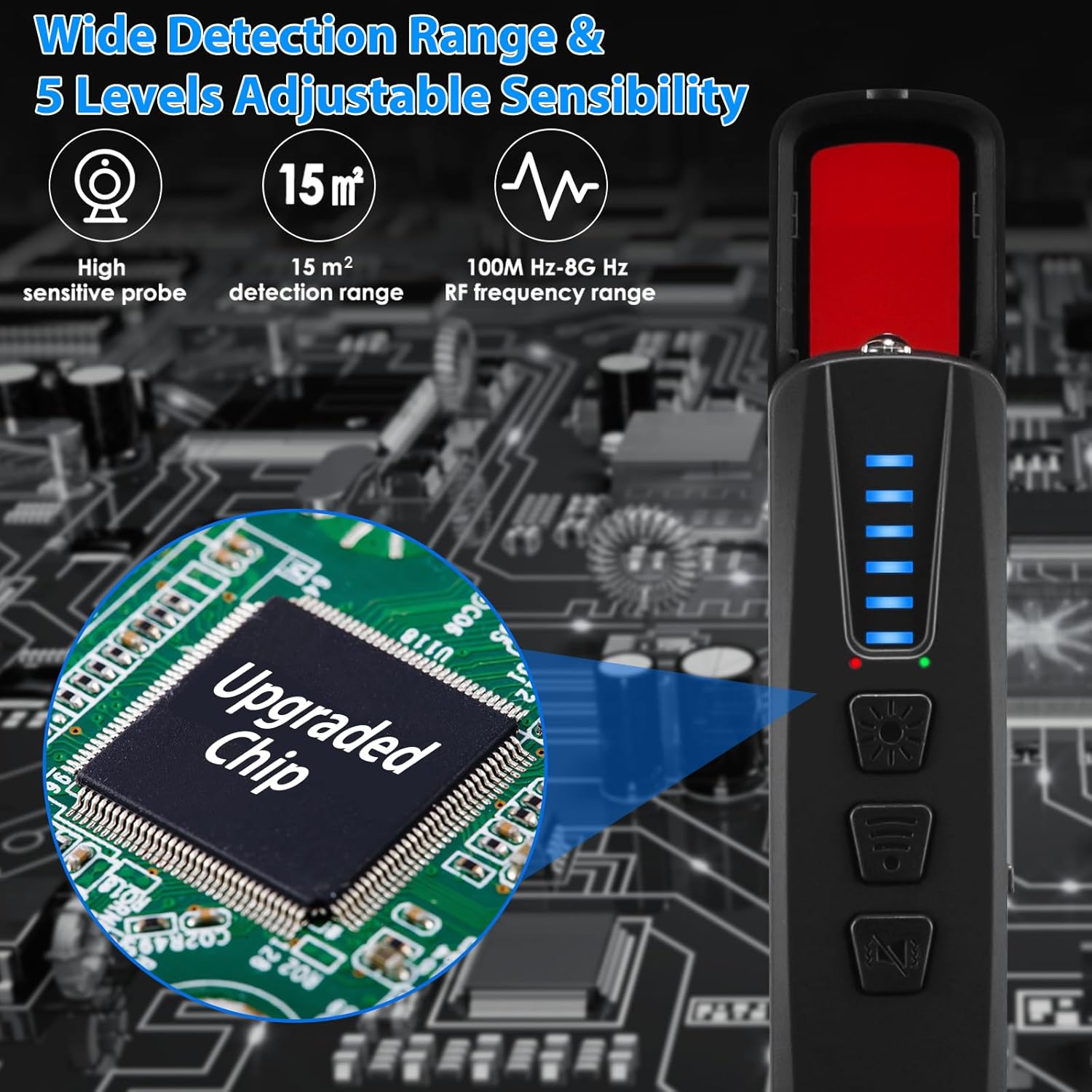 Hidden Camera Smart Detectors,Bug Detector Anti Spy Camera Finder, GPS Tracker Detector RF Wireless Scanner Rechargeable, 5 Levels Sensitivity 4 Modes for Hotel,Travel