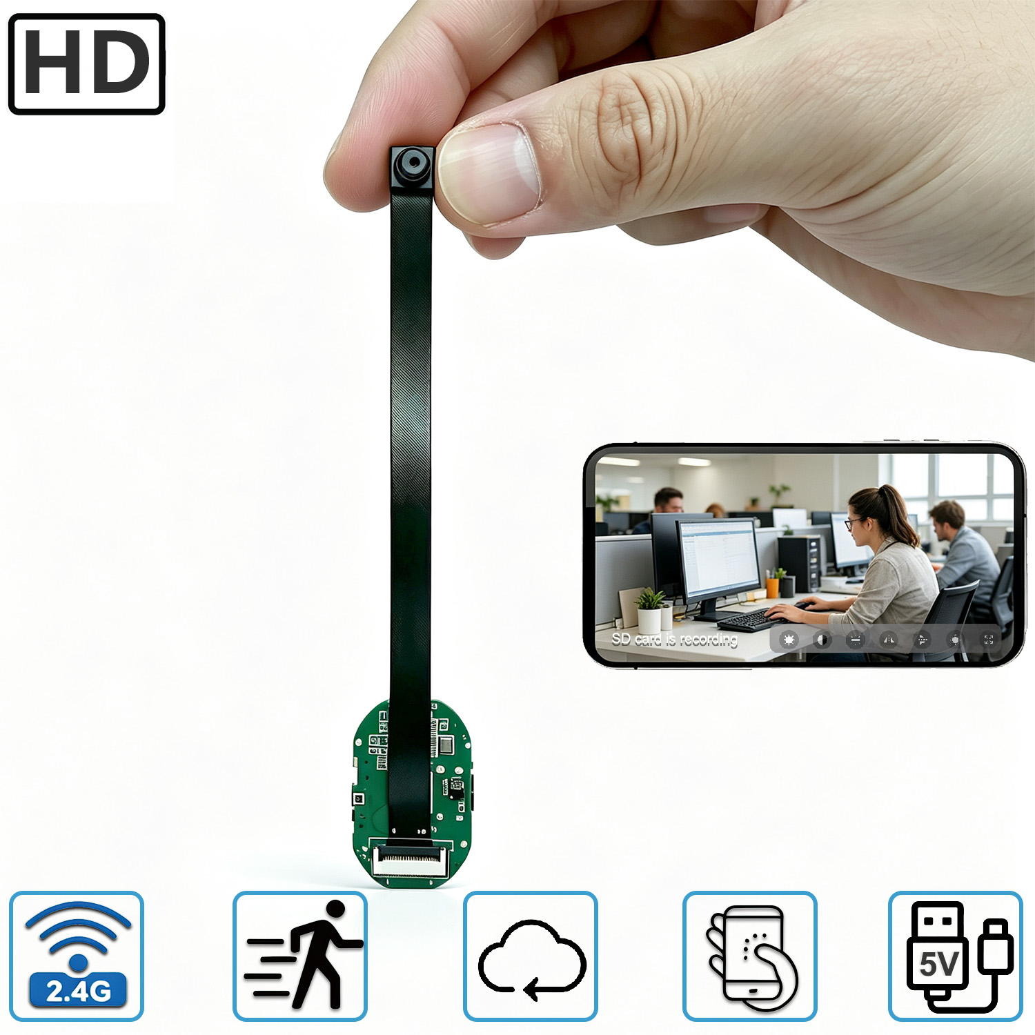 Flexible WiFi Security Camera PCBA Board, DIY HD Wireless Camera Module, 2.4G WiFi Bluetooth Quick Pair, Motion Detection Remote Monitoring Cloud Storage