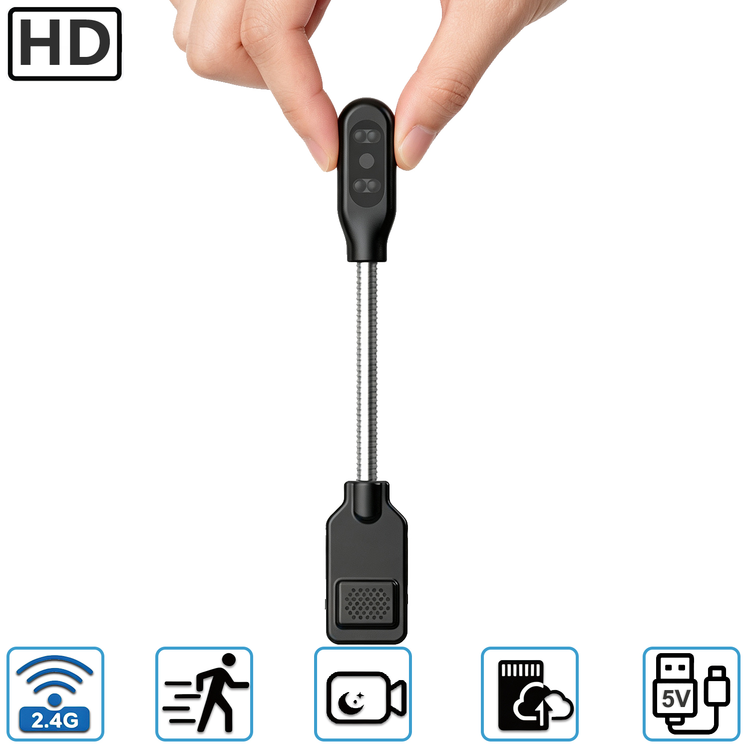 PNZEO W8 Mini HD Flexible Gooseneck WiFi Camera - Wireless Security Cam with Two-Way Audio Remote Indoor Surveillance for Crib Nanny Use
