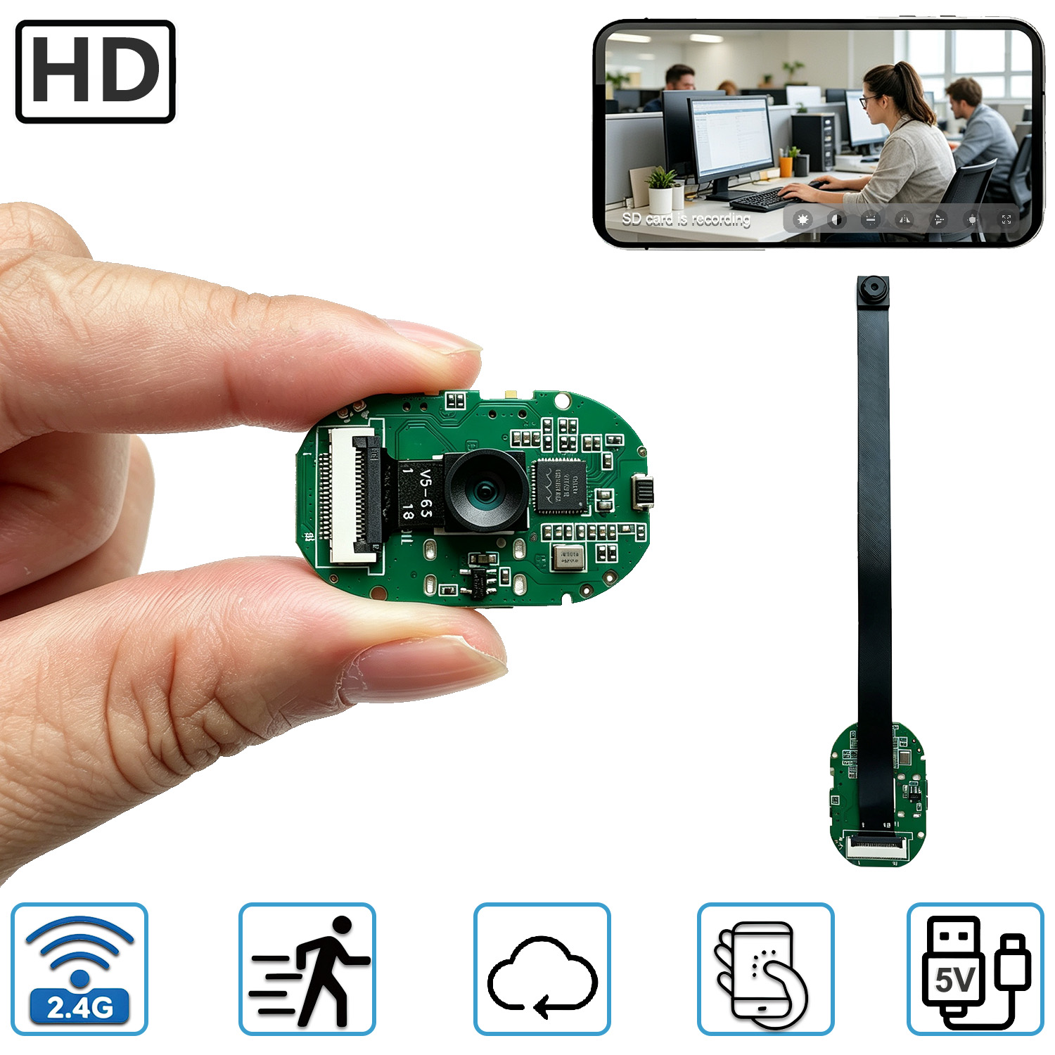 Mini Flexible WiFi Security Camera PCBA Board Motion Detection HD Remote Monitoring DIY Surveillance Camera Module Cloud Storage