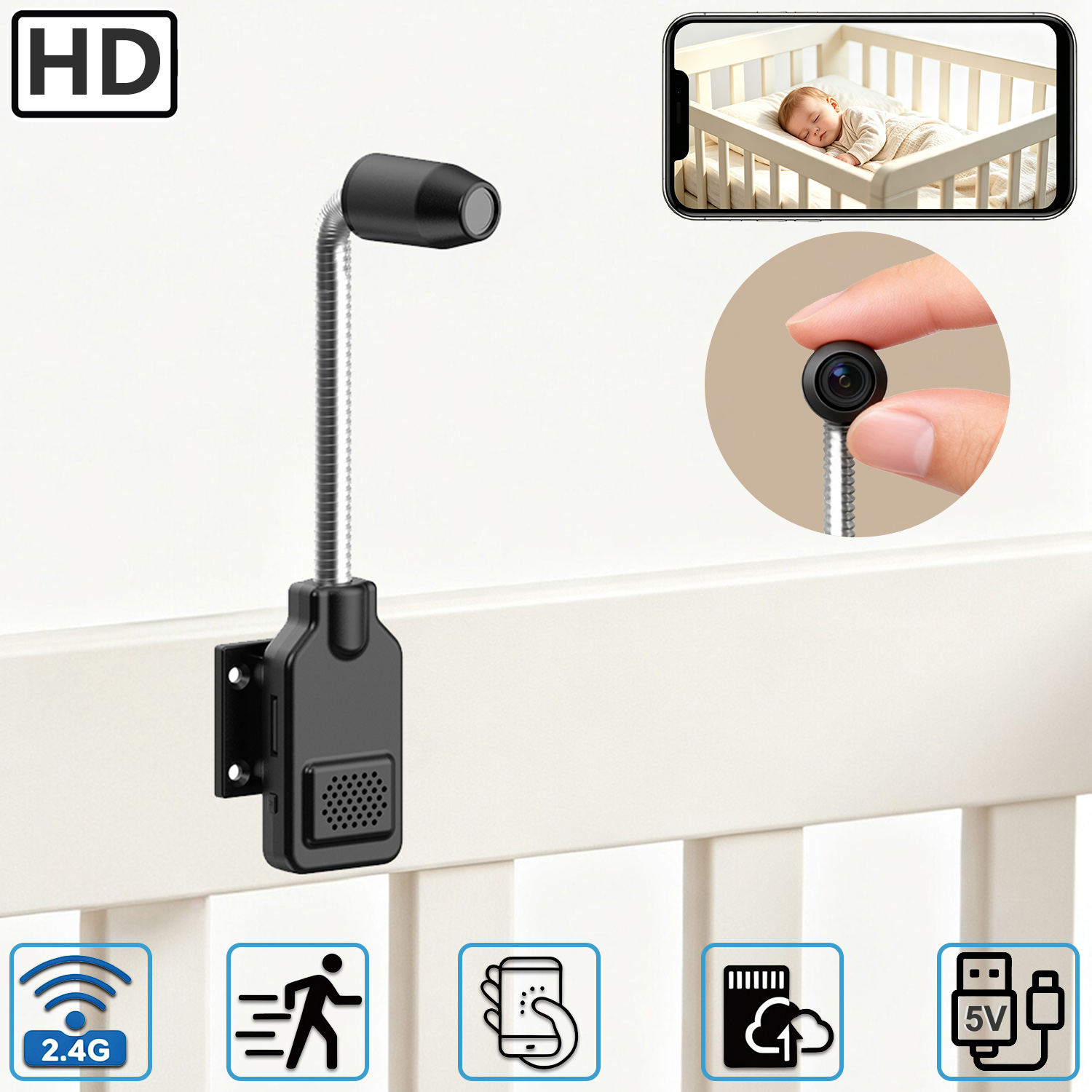 PNZEO W7 Compact Wireless Smart Camera, 1920x1080 Full HD, Motion Detection, Pet & Youngsters Monitor, Hidden Home Security camera, Support 5GHz & 2.4GHz Dual-Band WiFi, Encrypted Storage, Remote Playback via App