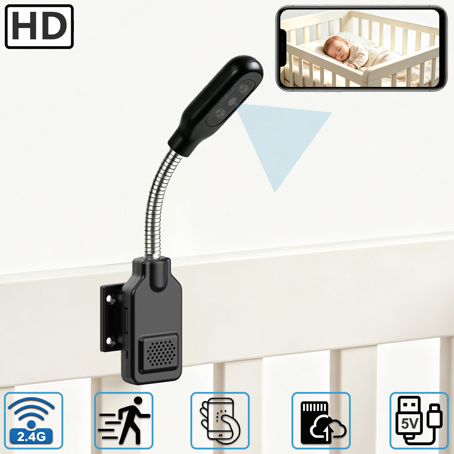 PNZEO W8 Compact Indoor Plug-in Mini Smart Home Security Camera, Support 5GHz & 2.4GHz Dual-Band WiFi,1920x1080 FHD Video, IR Night Vision, Motion Detection, Two-Way Audio, Pet/Nanny Monitor Cam