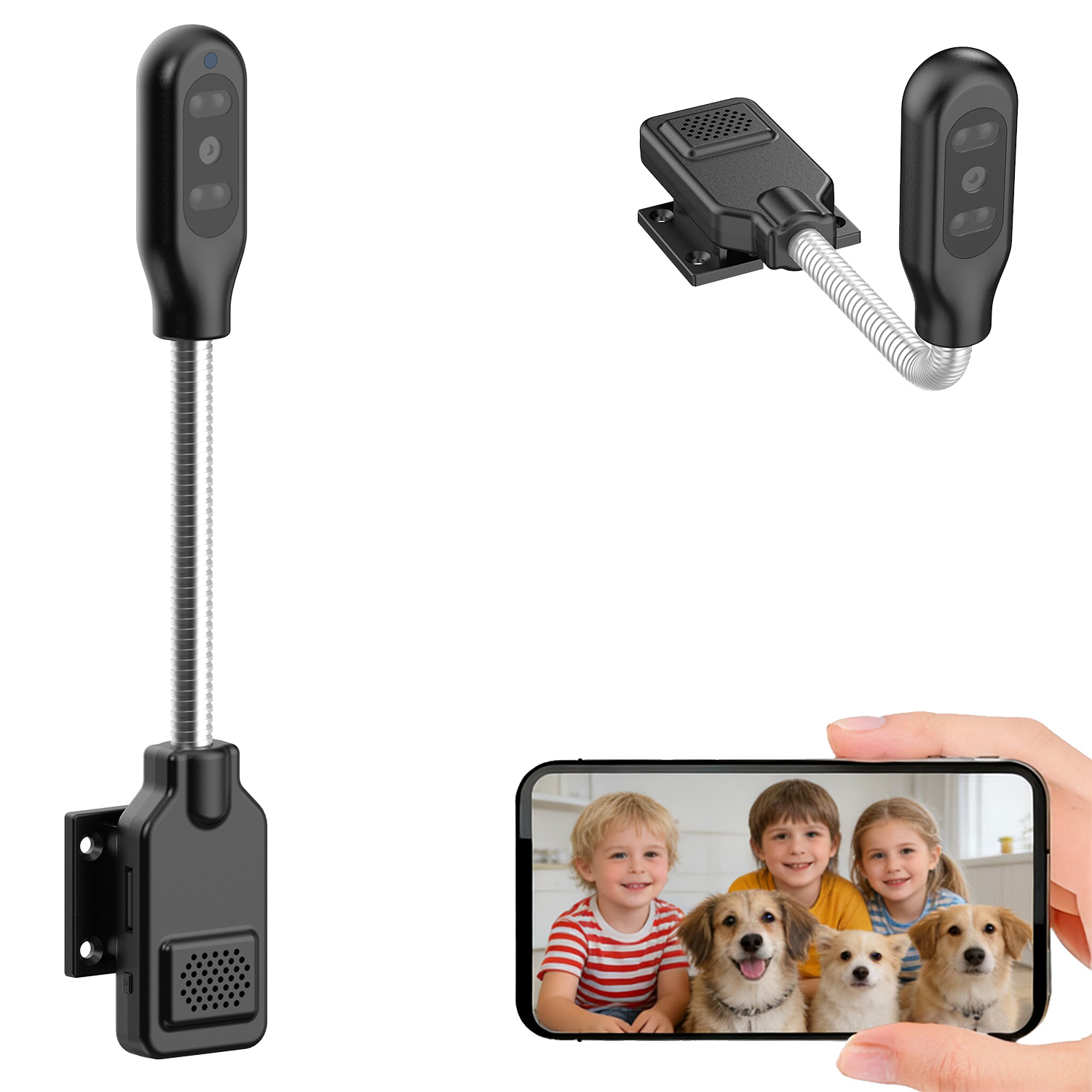 PNZEO W8 Mini HD Flexible Gooseneck WiFi Camera - Wireless Security Cam with Two-Way Audio Remote Indoor Surveillance for Crib Nanny Use
