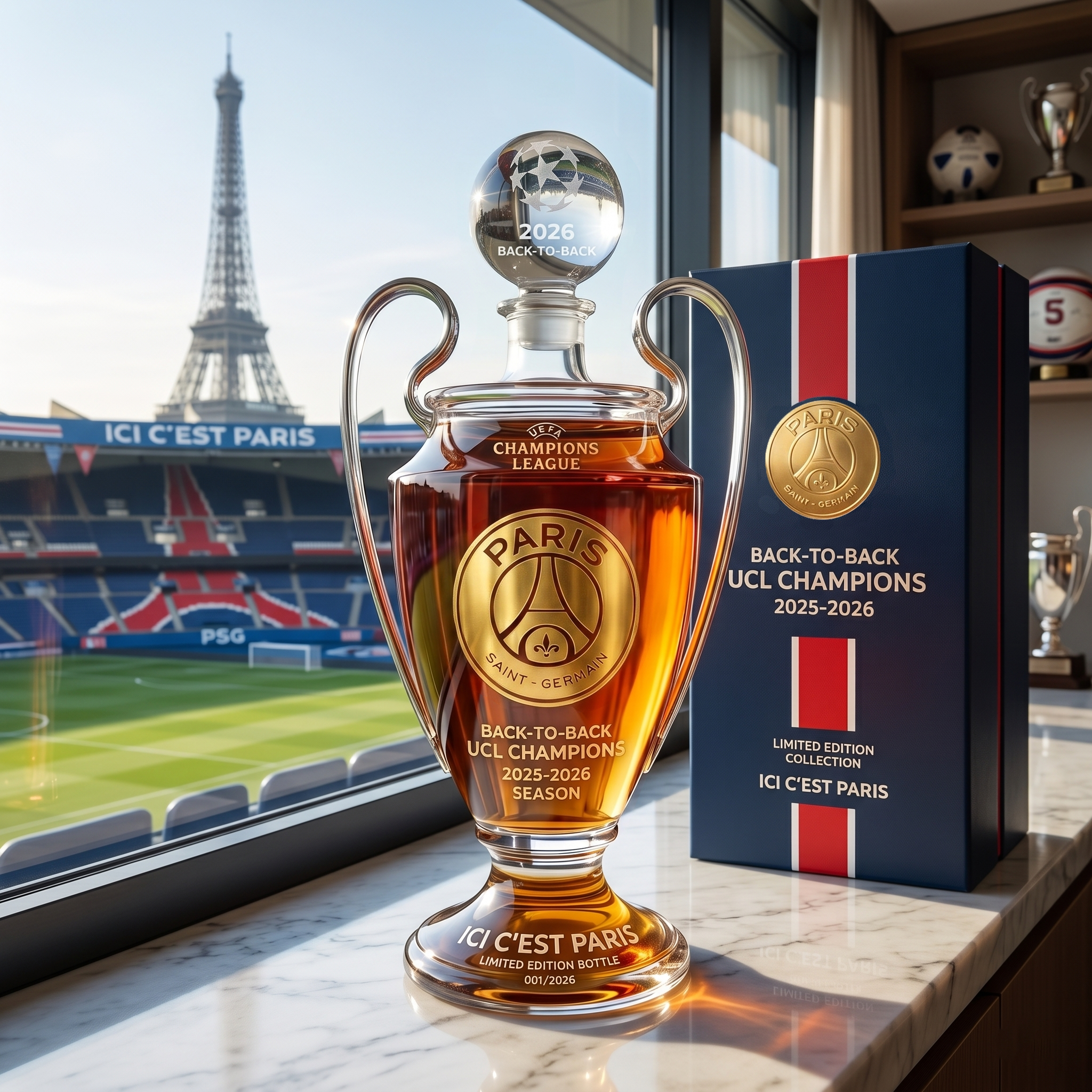 PSG 2025-2026 Back-to-Back UCL Champions Commemorative Whisky Bottle