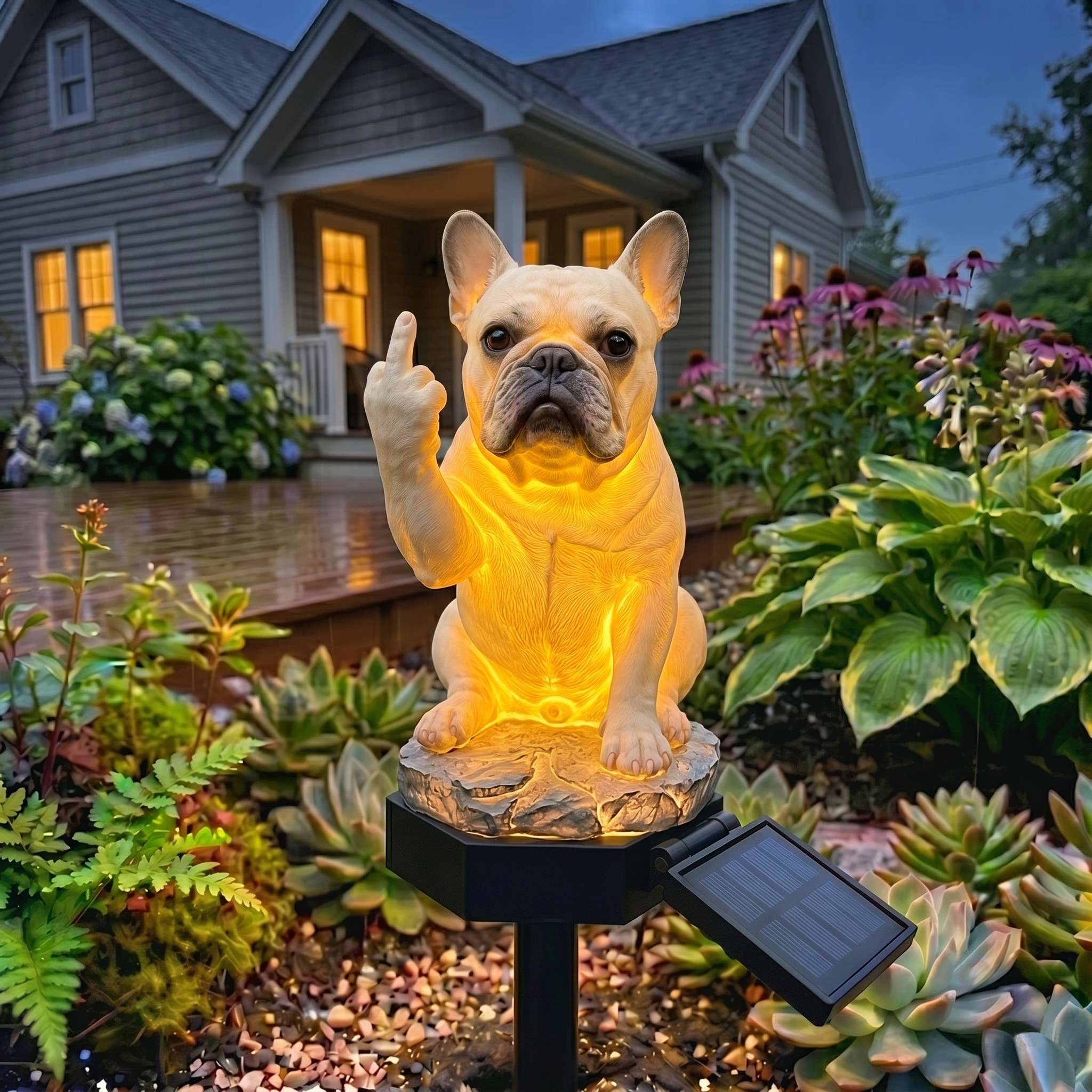 Funny French Bulldog Solar Garden Light