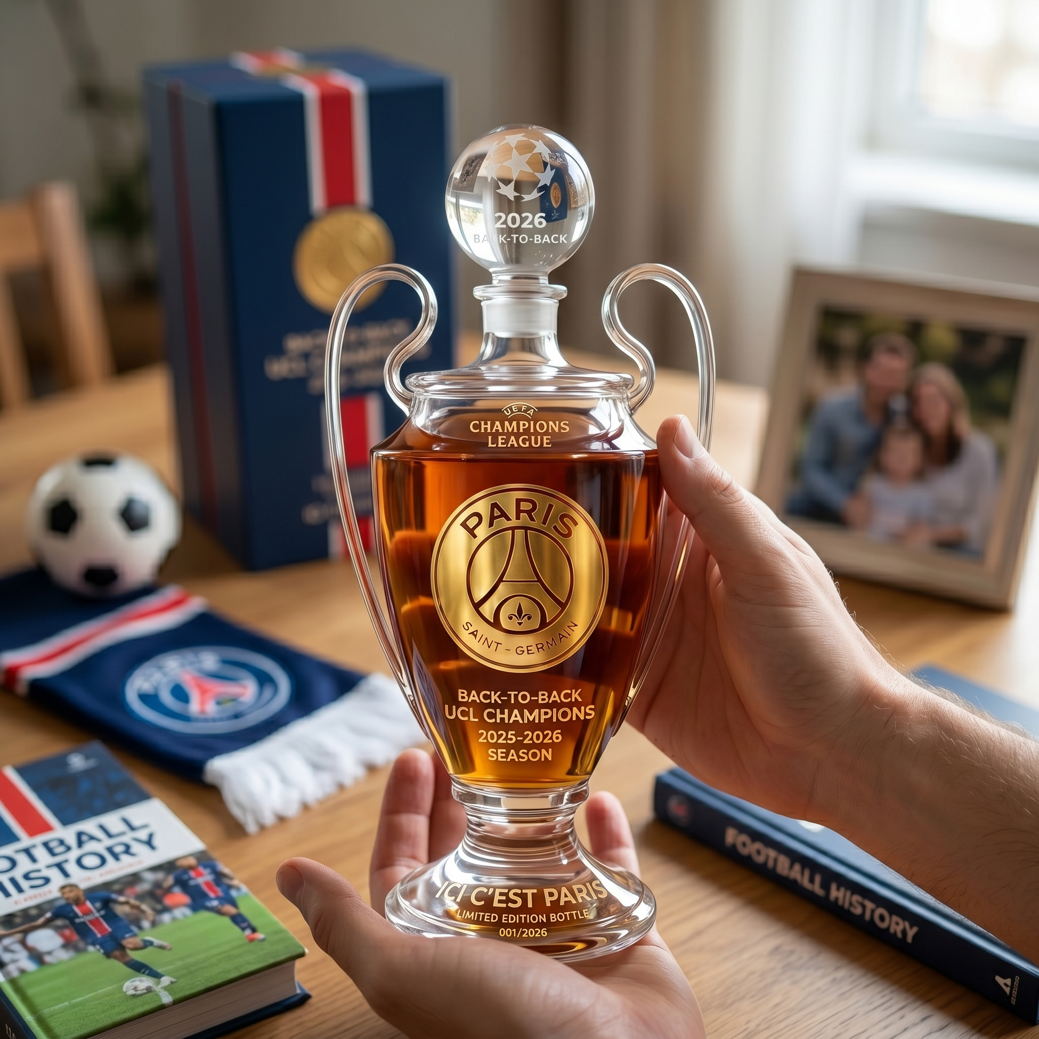 PSG 2025-2026 Back-to-Back UCL Champions Commemorative Whisky Bottle