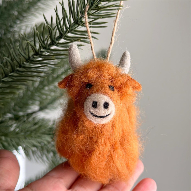 Needle Felted Highland Cow Ornament
