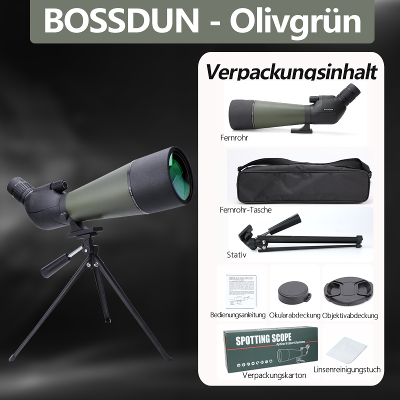 BOSSDUN 25–75x80mm Spektiv mit Stativ – inkl. Smartphone-Adapter & Tragetasche, HD BAK4 Prisma, wasserdichtes Monokular, ideal für Vogelbeobachtung, Fotografie & Outdoor