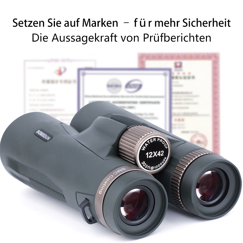 BOSSDUN 12X42 HD-Hochleistungs-Fernglas – Ausgestattet mit BAK4-Prisma / IP67 wasserdicht und staubdicht / FMC-Mehrschicht-Grünvergütung / Dämmerungs-Nachtsicht.