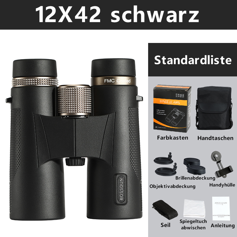 BOSSDUN 12X42 HD-Hochleistungs-Fernglas – Ausgestattet mit BAK4-Prisma / IP67 wasserdicht und staubdicht / FMC-Mehrschicht-Grünvergütung / Dämmerungs-Nachtsicht.