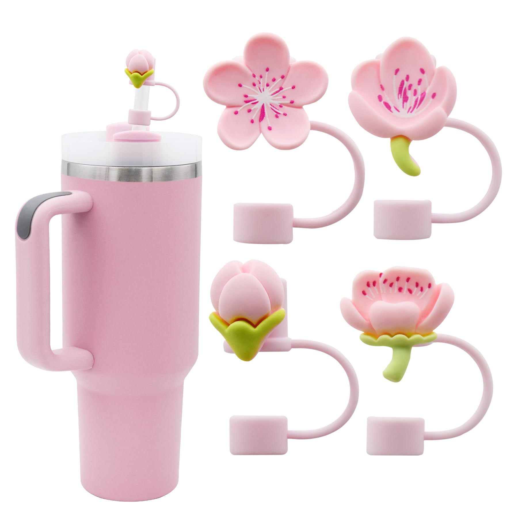 Pink Cherry Blossom Straw Sleeve 10mm Glass Cup Creative Straw Cap Stanley Cup Straw Cover Dust Plug