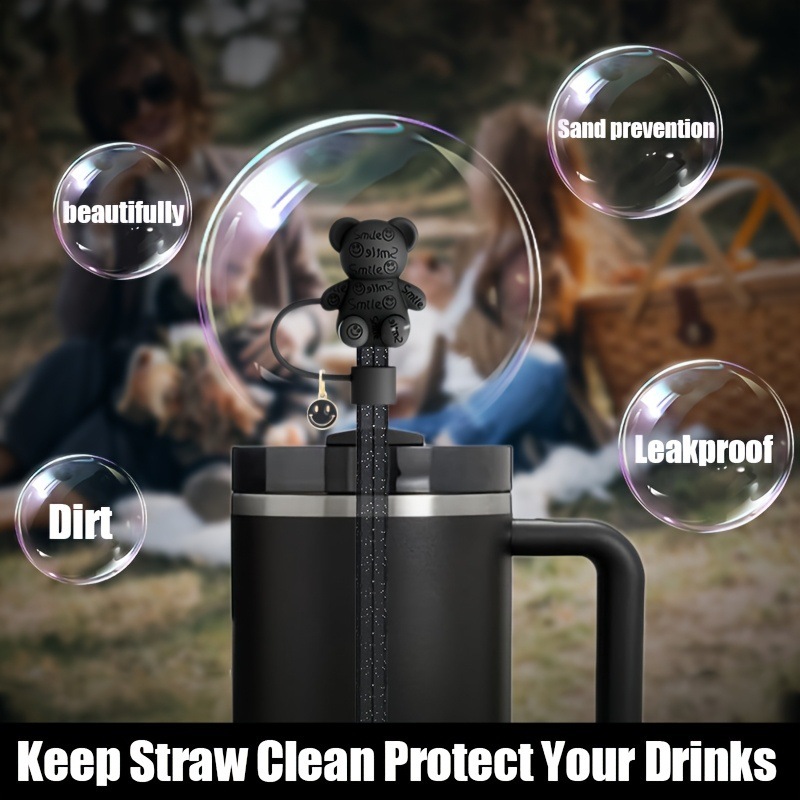 Special 7-Pack!Cute Bear Silicone Straw Lids| Leak-Proof & Portable| Hypoallergenic Travel Essentials-Outdoor| Home