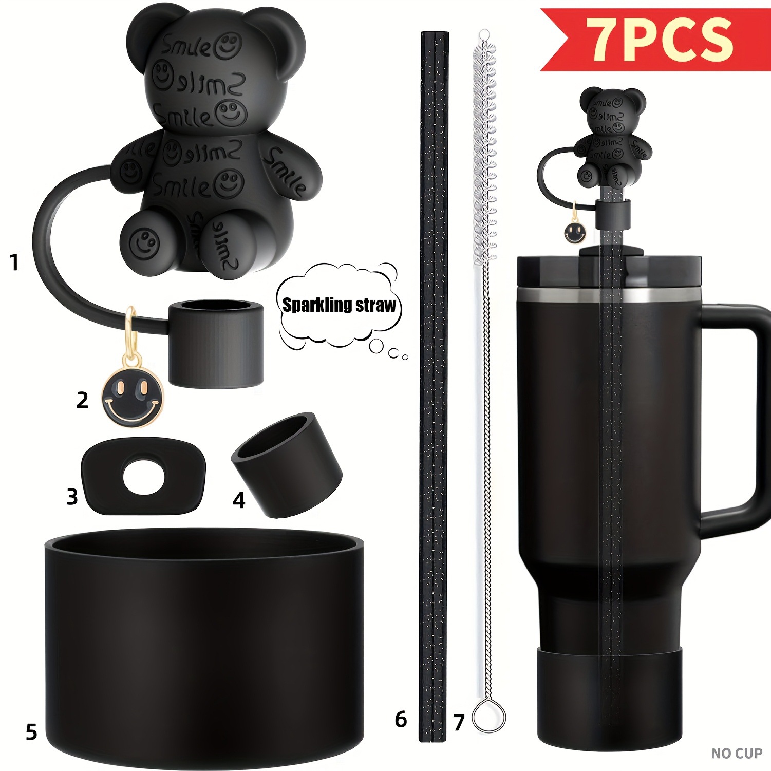 Special 7-Pack!Cute Bear Silicone Straw Lids| Leak-Proof & Portable| Hypoallergenic Travel Essentials-Outdoor| Home