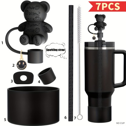 Special 7-Pack!Cute Bear Silicone Straw Lids| Leak-Proof & Portable| Hypoallergenic Travel Essentials-Outdoor| Home