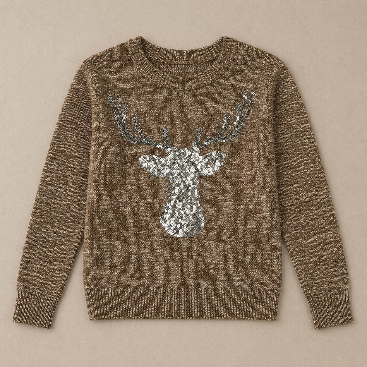 Christmas Deer Pattern Glitter Sequin Long Sleeve Pullover Sweater For Women