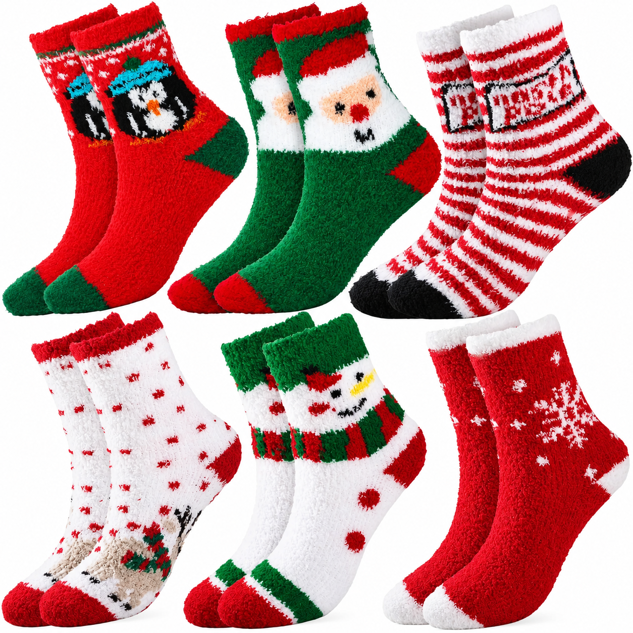 6 Pairs Soft Christmas Slipper Socks For Women