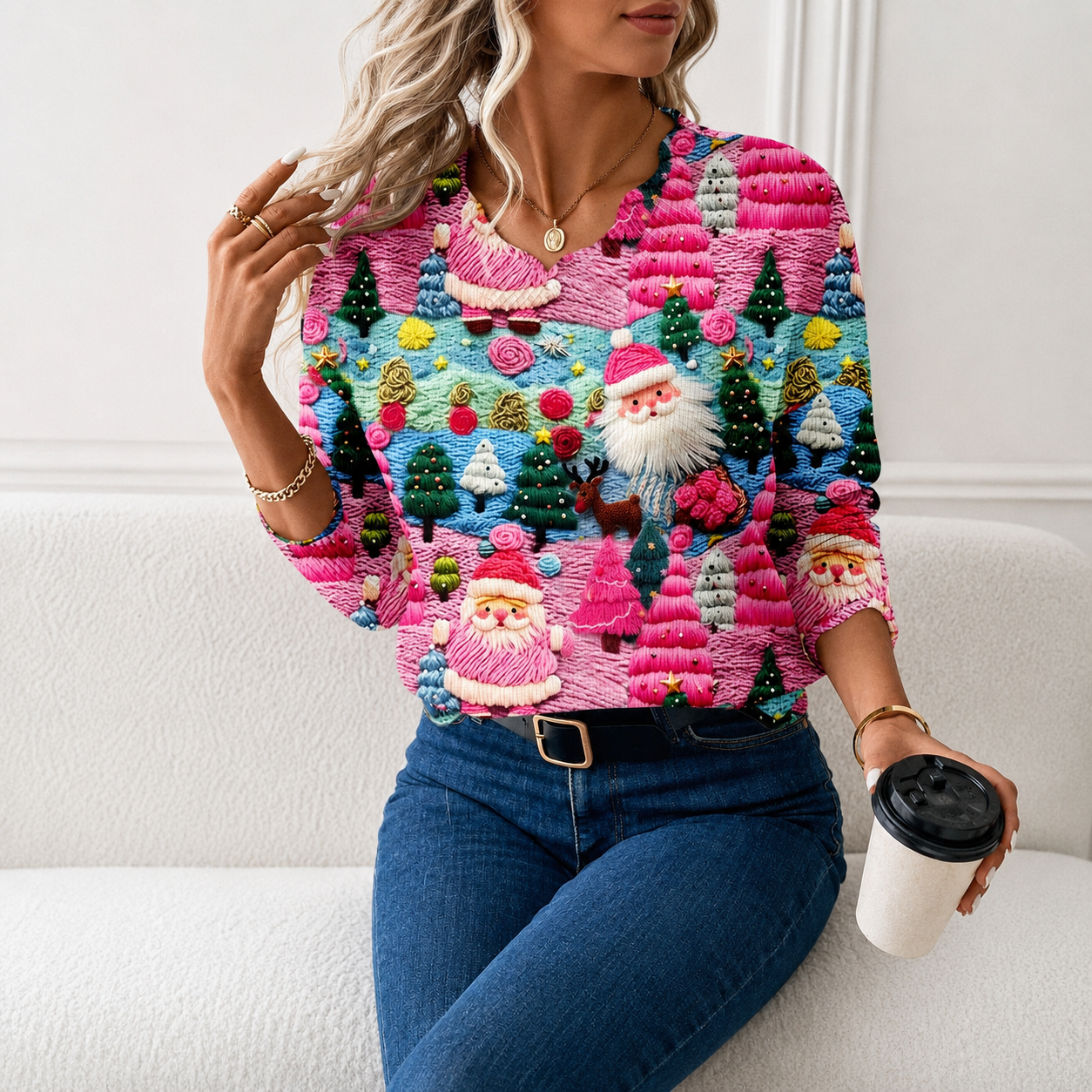 Casual Christmas Vibes Santa Claus Sweater For Women