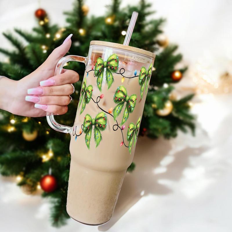 Christmas 40oz Glass Tumbler With Handle  