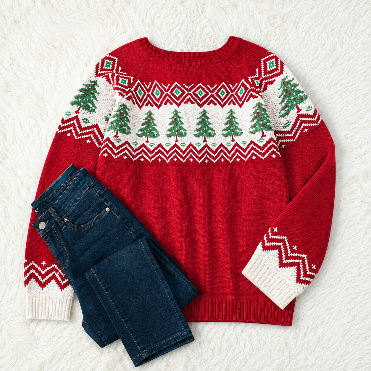 Plus Size Raglan Long Sleeve Christmas Sweater For Women