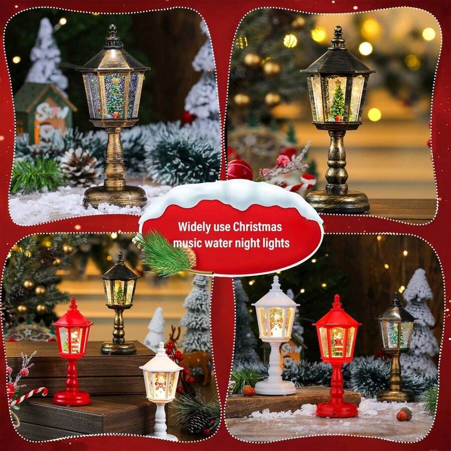 Christmas Music Water Night Light, Led Lantern, Glowing Decoration Ornament For Holiday Party Atmosphere Decor, Festive Home Decor Accessory - Gold - View 5
