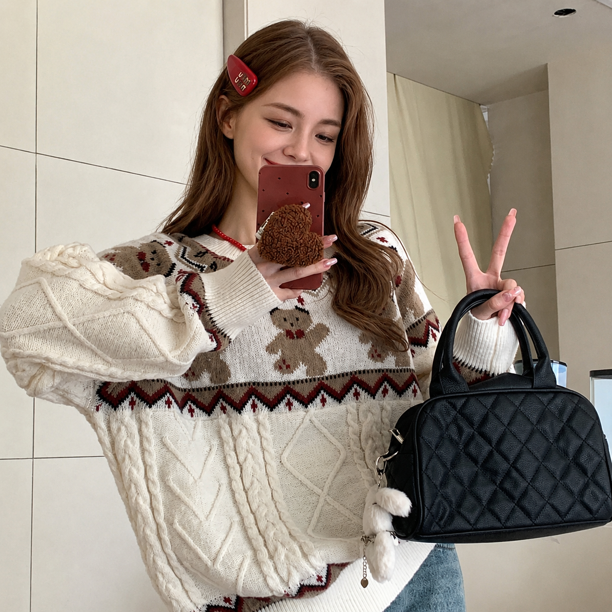 Casual Loose Knit Cartoon Pattern Christmas Sweater For Women