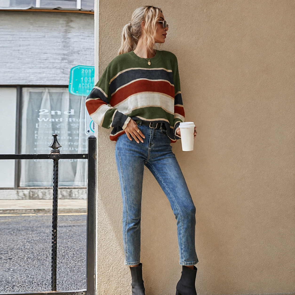 Color Block Fall Winter Christmas Pullover Sweater For Women