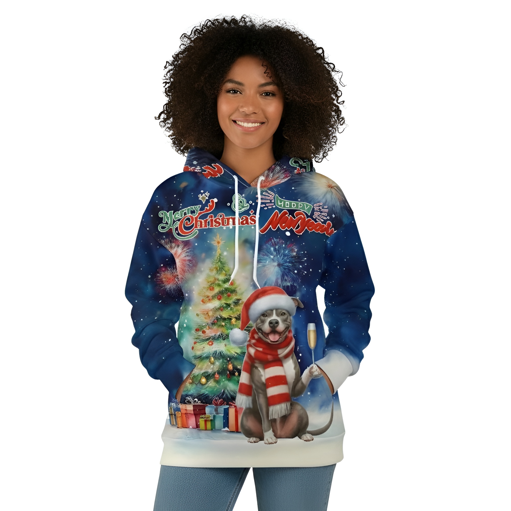 Christmas New Year Santa Dog Holiday Hoodie