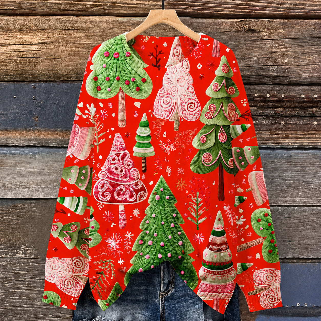 Plus Size 3D Casual Printed Knit Christmas Pine Tree Sweater For Women