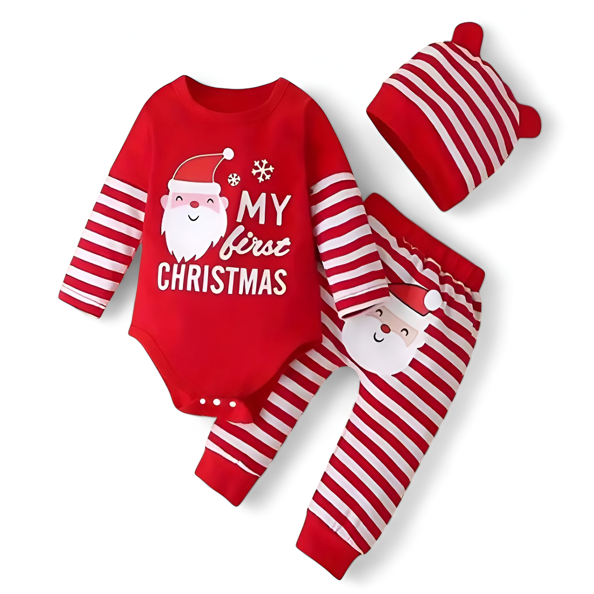 Christmas Long Sleeve Bodysuit And Striped Leg Warmer Pants