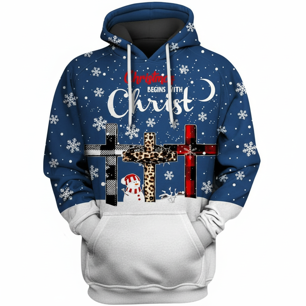 Christmas Jesus Snowman Cross All Over Print Hoodie