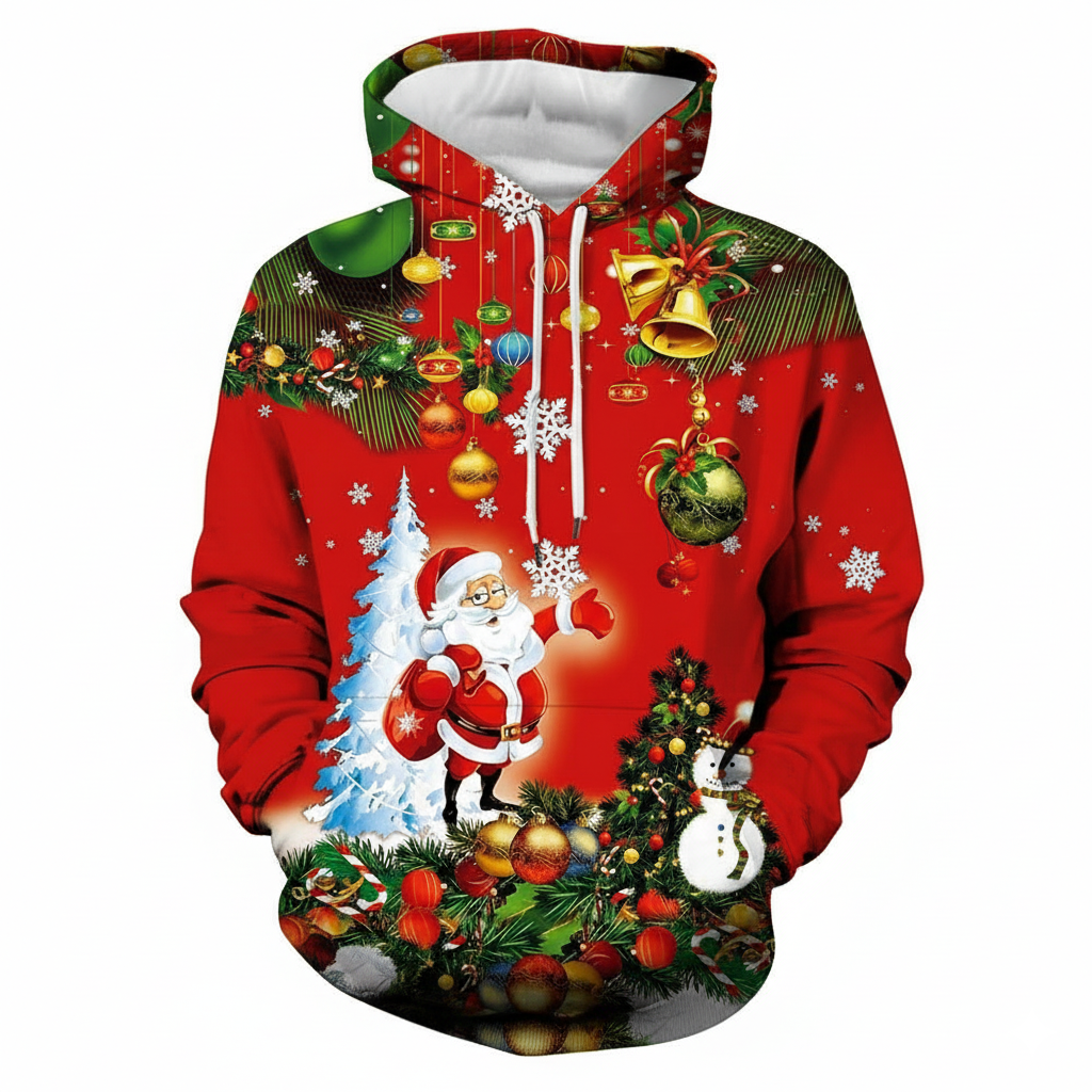 Christmas All Over Print Casual Pullover Hoodie With Big Pockets