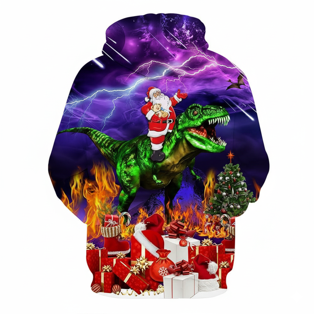 Christmas All Over Print Casual Pullover Hoodie With Big Pockets