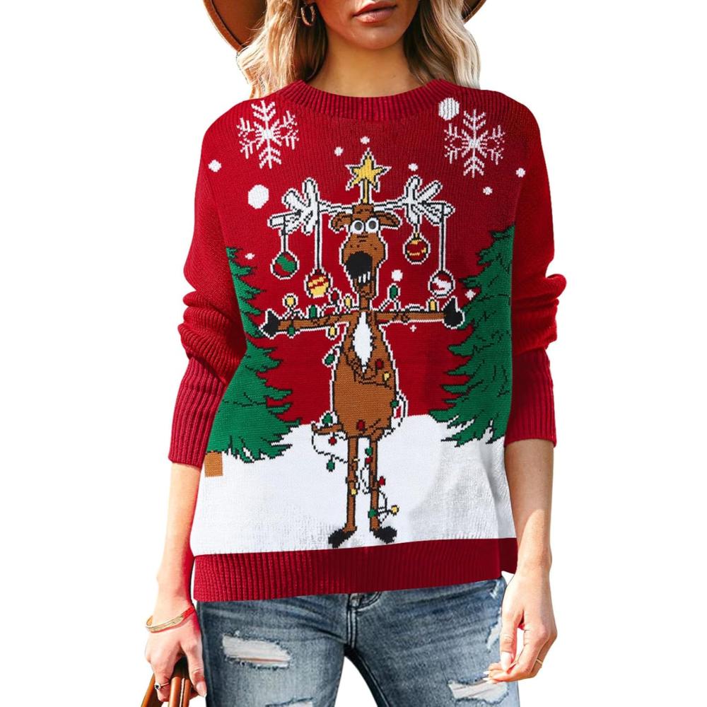 Long Sleeve Christmas Sweater With Holiday Print-Cozy Knit Sets