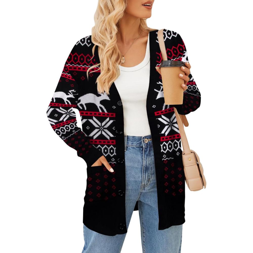Christmas Cardigan With Snowflake And Festive Ornament Design-Cozy Knit Sets