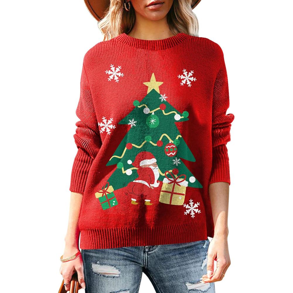 Long Sleeve Christmas Sweater With Holiday Print-Cozy Knit Sets