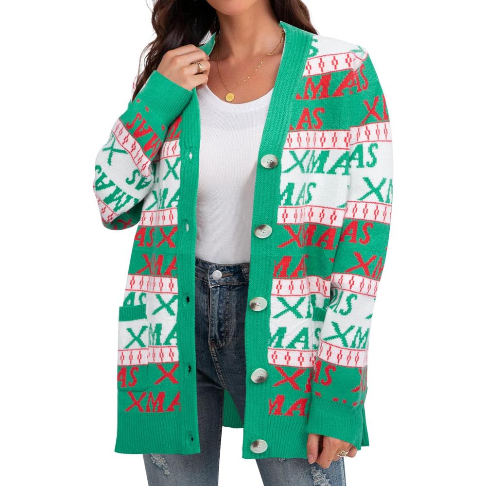 Christmas Cardigan With Snowflake And Festive Ornament Design-Cozy Knit Sets