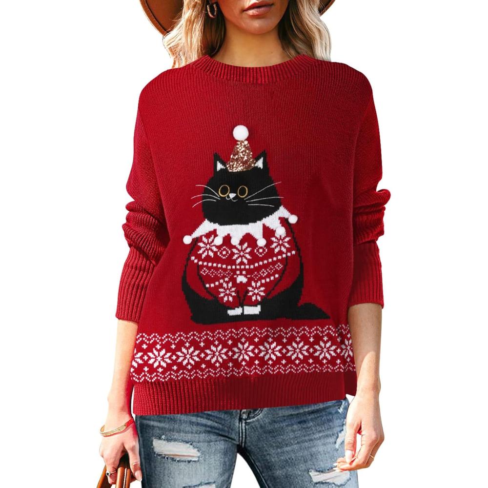 Long Sleeve Christmas Sweater With Holiday Print-Cozy Knit Sets