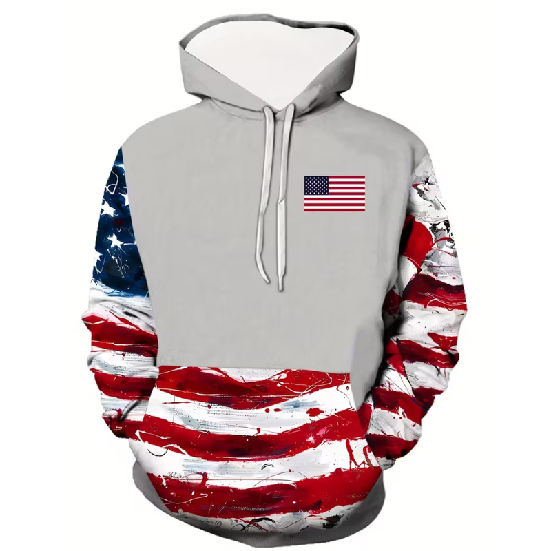 Men Patriotic American Flag Print Hoodie