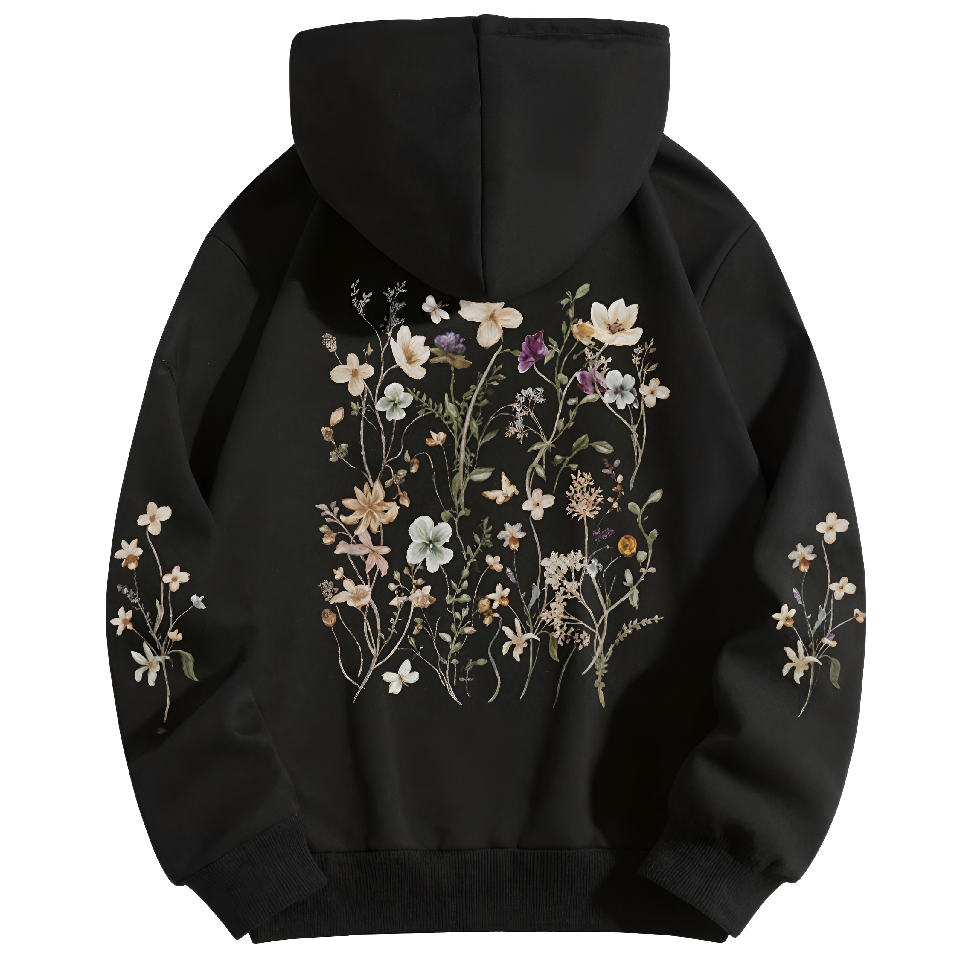 Women Floral Print Kangaroo Pocket Hoodie
