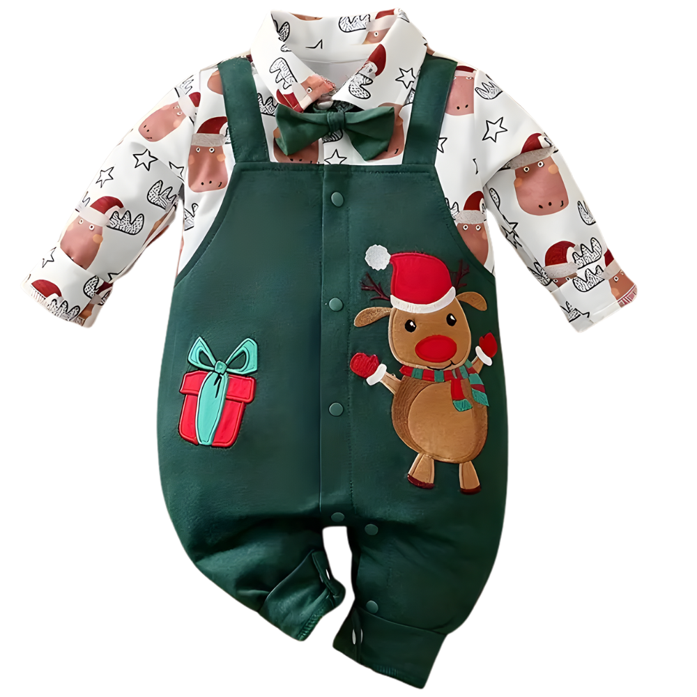Christmas Reindeer Long Sleeve Romper with Suspenders For Babe