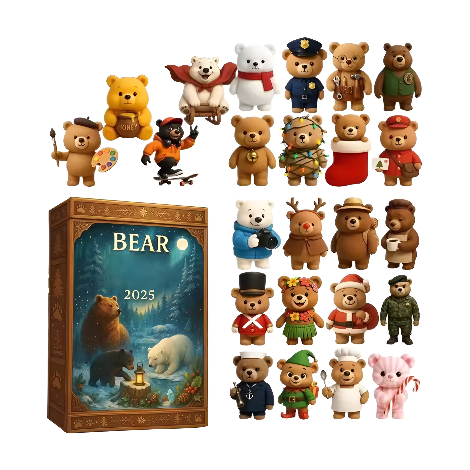 2025 Bear Christmas Advent Calendar 24pcs 2D flat bear acrylic pendants