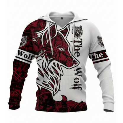 Mens Wolf Print Hoodie a Graphic Pullover For Streetwear
